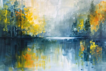 Naklejka premium Immerse yourself in the tranquil beauty of abstract water reflections, where calm surfaces mirror the serenity of the surrounding landscape