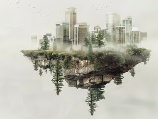 A city built on a floating island in the sky - obrazy, fototapety, plakaty