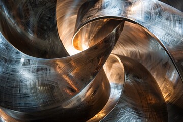Explore the dynamic interplay of light and shadow in abstract metal compositions, where luminous forms dance with mysterious allure