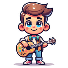 Cartoon Teen Musician with Guitar, Aspiring Artist