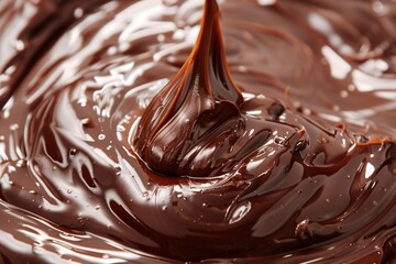 Delve into the tantalizing world of liquid chocolate, where swirling eddies and cascading flows create a symphony of flavor and texture, tempting your every sense - obrazy, fototapety, plakaty