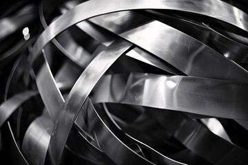 Behold a captivating scene of abstract metal structures, where sleek lines converge in a symphony of elegance - obrazy, fototapety, plakaty