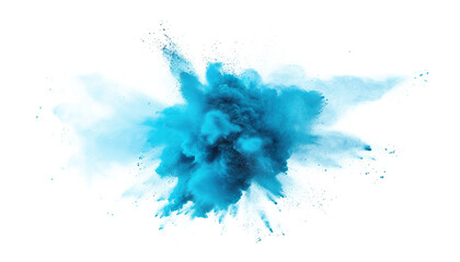 blue aquamarine turquoise color powder dust explosion PNG transparent background isolated graphic resource. Celebration, colorful festival, run or party element
