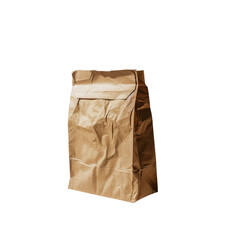 A lone paper bag stands out in stark solitude against a transparent background