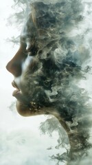 Smoke side profile woman head face mystical portrait monochrome