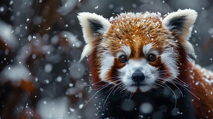 A portrait of red panda in the snow 8k wallpaper  