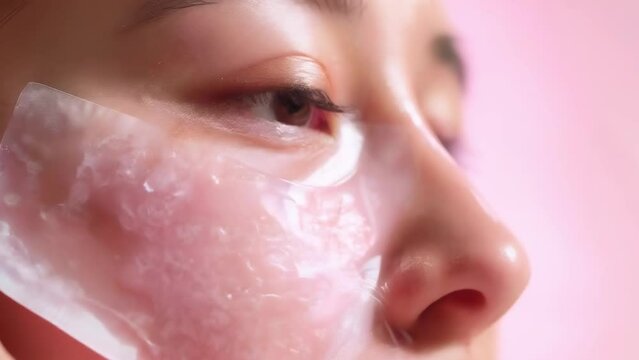 A facial treatment with a cooling gel pack, epitomizing beauty therapy and relaxation. Омолаживание кожи лица. Процедуры по удалению морщин. Banner. Copy space