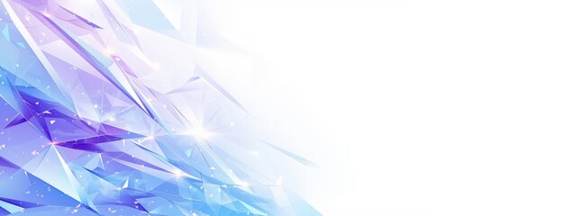 Banner of futuristic, sleek design of transparent glass shards in shades of blue, pink, purple on white background. Contemporary design of cold colored polygons, visual composition.