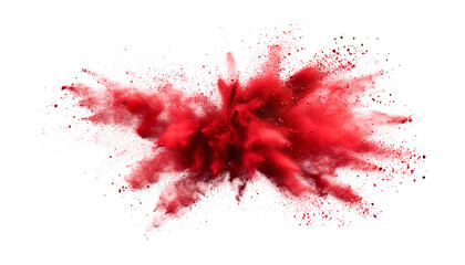 Red scarlet ruby color powder dust explosion PNG transparent background isolated graphic resource. Celebration, colorful festival, run or party element
