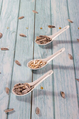 Top view of sunflower seed snacks.