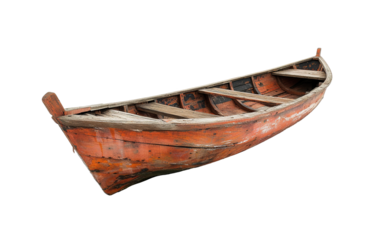 Old rusty worn out vintage red wooden boat PNG transparent background isolated graphic resource