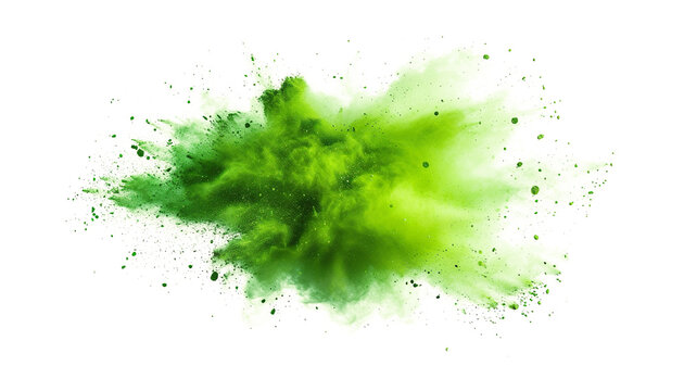 Green lime emerald color powder dust explosion PNG transparent background isolated graphic resource. Celebration, colorful festival, run or party element