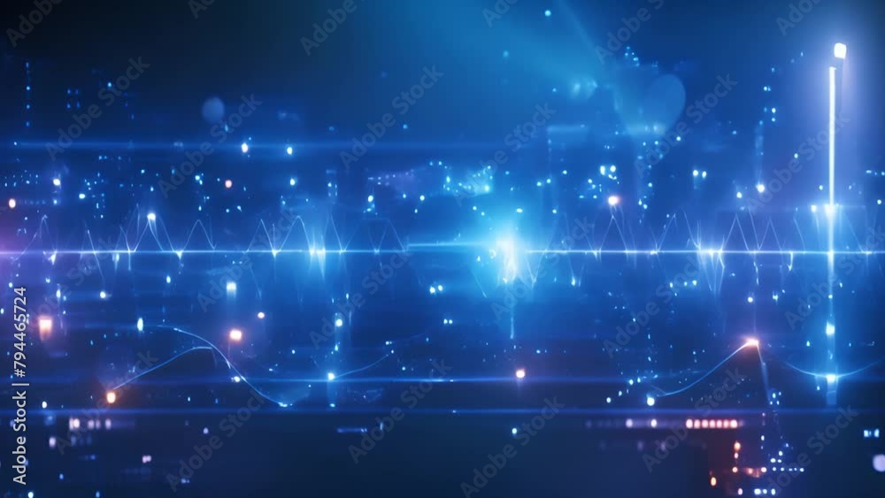 Aufkleber Abstract Blue Digital Waveform Background With Glowing Particles