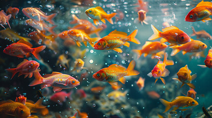 Vibrant underwater fish create a colorful abstract