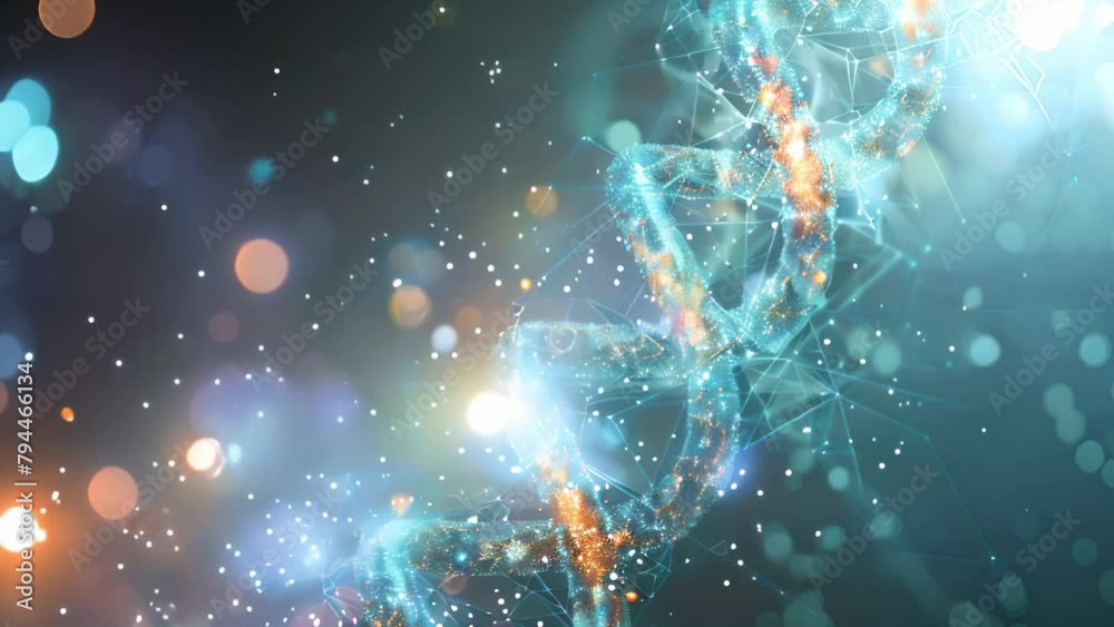 Fototapete Digital Render of a DNA Helix in a Particle Simulation