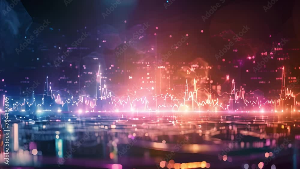 Aufkleber Abstract Financial Data Visualization With Glowing Graphs and Charts.