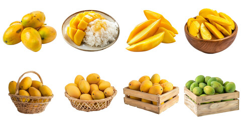 Set of mango png mockup in 3d without backoground for decoration.