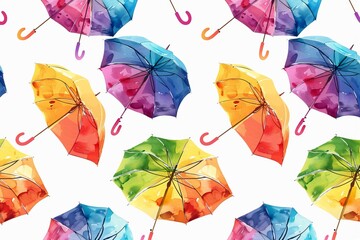 Colorful umbrella pattern on white background, an artistic textile design