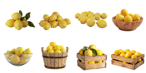 Lemon png set collection in 3d transparent no background.