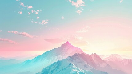 Minimalist background featuring a majestic single mountain peak amidst a breathtaking gradient sky, generative ai beautiful art