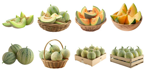 Cantaloupe png set collection in 3d transparent no background.