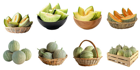 Melon png collection in 3d transparent for product presentation.