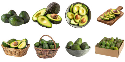 Avocado png collection in 3d transparent for product presentation.