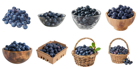 Set of blueberry png mockup in 3d without backoground for decoration.