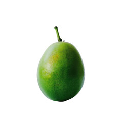 A vibrant green mango stands out beautifully against a clear transparent background
