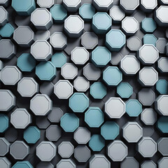 3d background with grey and light blue octagons, seamless pattern