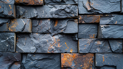 Textured slate wall with rust accents