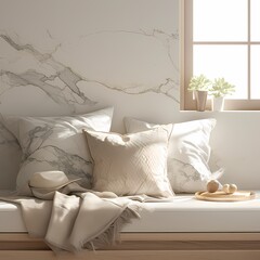 Luxurious Interior Space Featuring White Marble Panel Art and Comfortable Seating
