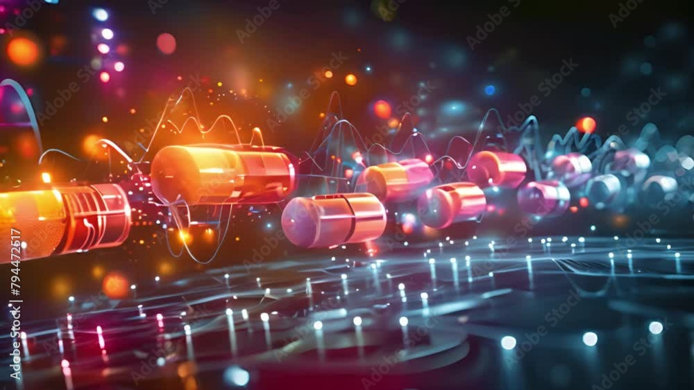 Aufkleber Advanced Medication Technology Concept With Floating Pills and Digital Data Waves