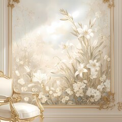 Captivating Antique Plaster Wall Decoration Featuring Stunning Floral Mural with White Lily Flowers