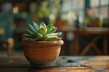 Succulent plant in rustic ceramic pot