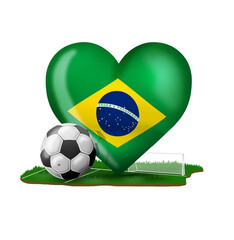 Brazil flag with a soccer ball and playing field to support the sport and the passion it transmits.

