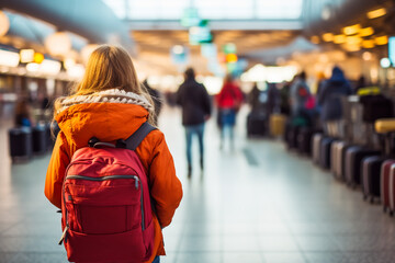 people waiting for travel at airport. subject is blurred.