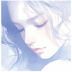 A young girl in peaceful slumber, captured with a soft watercolor art style.