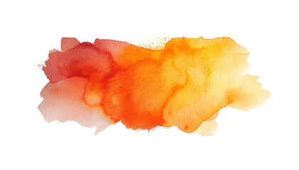 Abstract yellow red watercolor paint brush stroke flow texture PNG transparent background isolated graphic resource. Vibrant mixed color orange art shape design