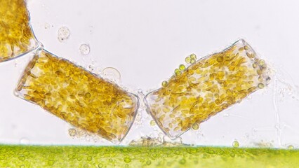 Melosira sp, a freshwater microalgae belonging to the diatom group. Collected from paddy fields in...