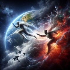 Naklejka premium Concept of the fight between good and Evil | Perfect for book cover