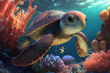 green turtle swimming in the sea