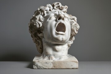 Dramatic Marble Sculpture of Screaming Face
