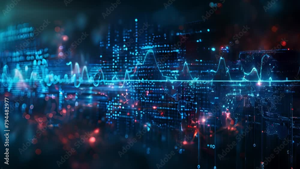 Aufkleber Abstract Digital Waveforms and Data Streams in Cyberspace
