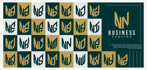Curve line shield letter N NN initial logo design bundle