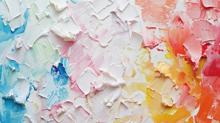 Abstract colorful oil painting on canvas. Oil paint texture with brush and palette knife strokes. multicolored wallpaper. Macro close up acrylic background