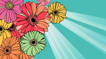flowers blossom in pop art style for postcards