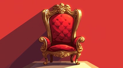 Illustration of a red chair icon with a stylish long shadow in 2d format - obrazy, fototapety, plakaty