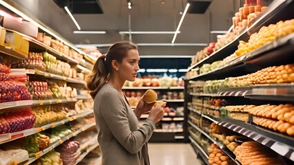 Woman Holding Donut in Grocery Store Generative AI