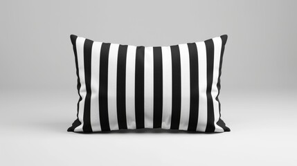 Blank mockup of a rectangular pillow featuring a black and white striped pattern. .